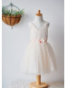 Champagne Pleated Tulle V Neck Short Flower Girl Dress